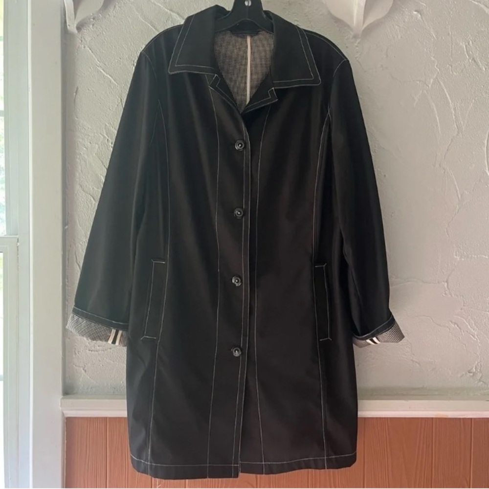Jones New York Black Trench Coat with Contrast Stitching